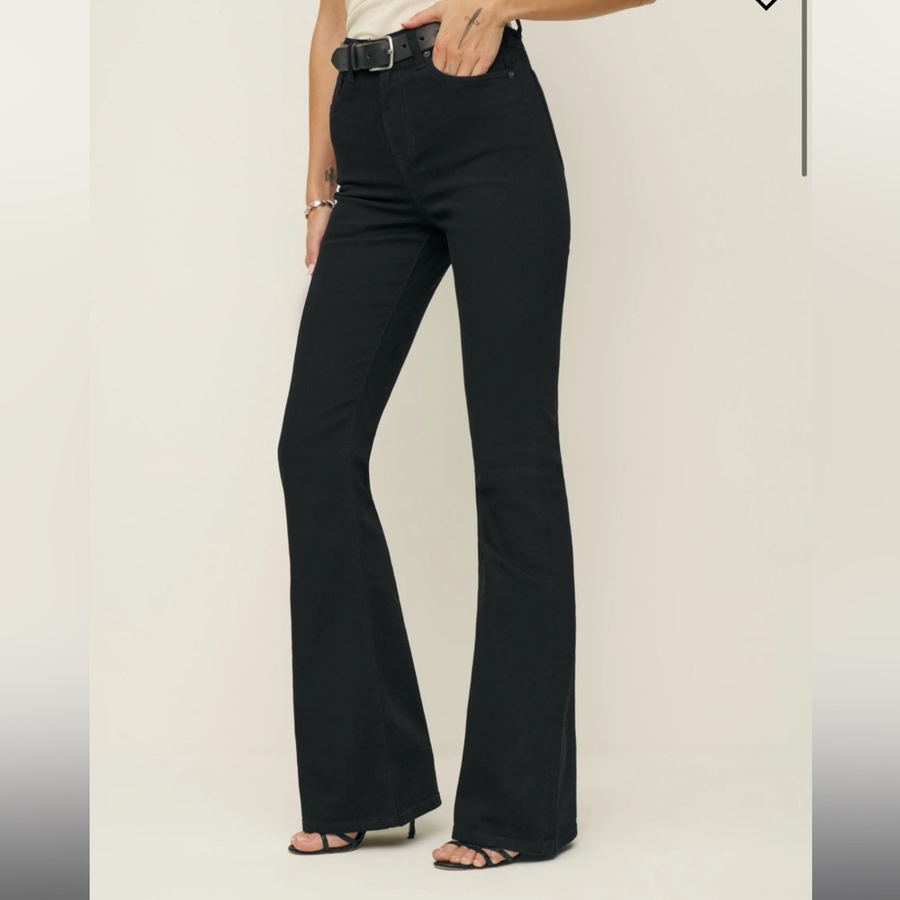 Marlow Super Stretch High Rise Flare Jeans: Black, 28